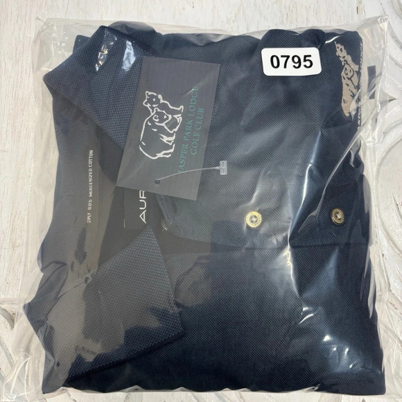 NWT Aureus Jasper Park Lodge Golf Club Bear Embroidered Polo Shirt XXL Navy Blue - Picture 8 of 8